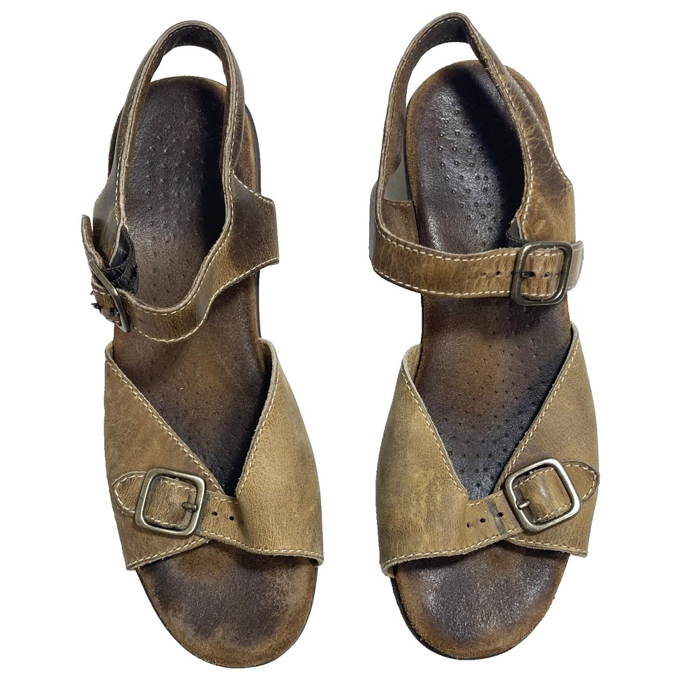 SAS Slingback Wedge Sandals Brown Distressed Leather‎ Womens 8